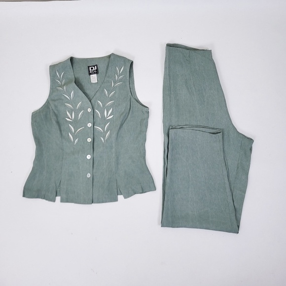 90’s lounge pants olive green vintage straight leg flowy lightweight high rise - Picture 2 of 14